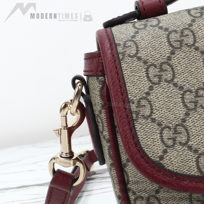 Gucci 836843 Beige–Brown & Brown–Red Leather Crossbody Bag 20×16×5cm