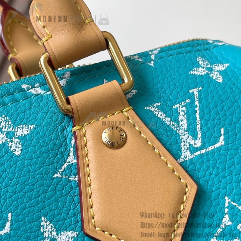 Louis Vuitton Speedy P9 Bandouliere 25 Handbag M11562 Windy Purple & M11561 Lake Blue with A-grade Full Steel Hardware (9.84 x 5.91 x 5.91 inches)