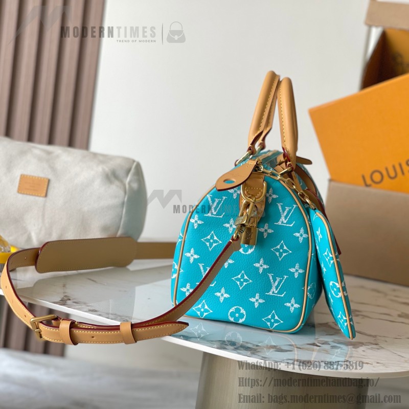 Louis Vuitton Speedy P9 Bandouliere 25 Handbag M11562 Windy Purple & M11561 Lake Blue with A-grade Full Steel Hardware (9.84 x 5.91 x 5.91 inches)