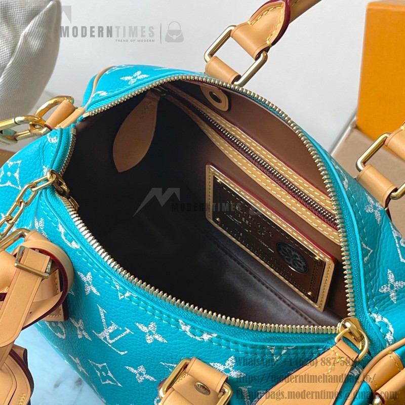 Louis Vuitton Speedy P9 Bandouliere 25 Handbag M11562 Windy Purple & M11561 Lake Blue with A-grade Full Steel Hardware (9.84 x 5.91 x 5.91 inches)