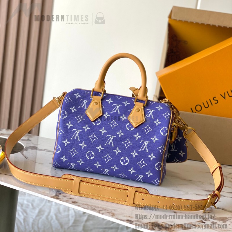 Louis Vuitton Speedy P9 Bandouliere 25 Handbag M11562 Windy Purple & M11561 Lake Blue with A-grade Full Steel Hardware (9.84 x 5.91 x 5.91 inches)