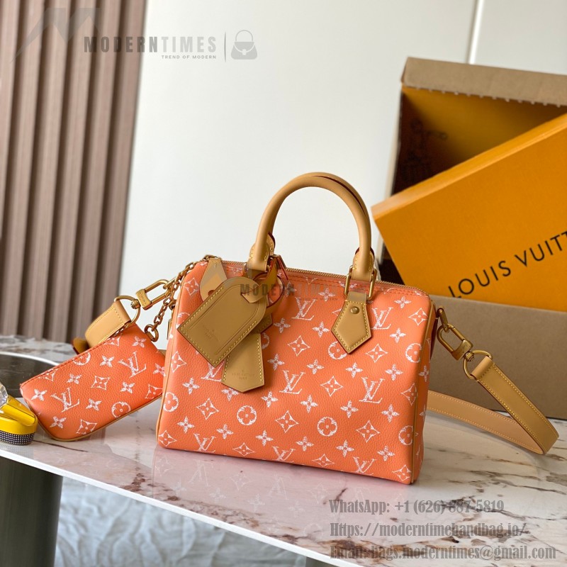 Louis Vuitton Speedy P9 Bandouliere 25 Handbag M13912 Tangerine Orange with A-grade Full Steel Hardware (9.84 x 5.91 x 5.91 inches)