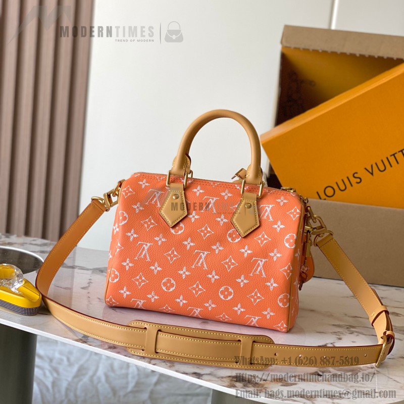 Louis Vuitton Speedy P9 Bandouliere 25 Handbag M13912 Tangerine Orange with A-grade Full Steel Hardware (9.84 x 5.91 x 5.91 inches)