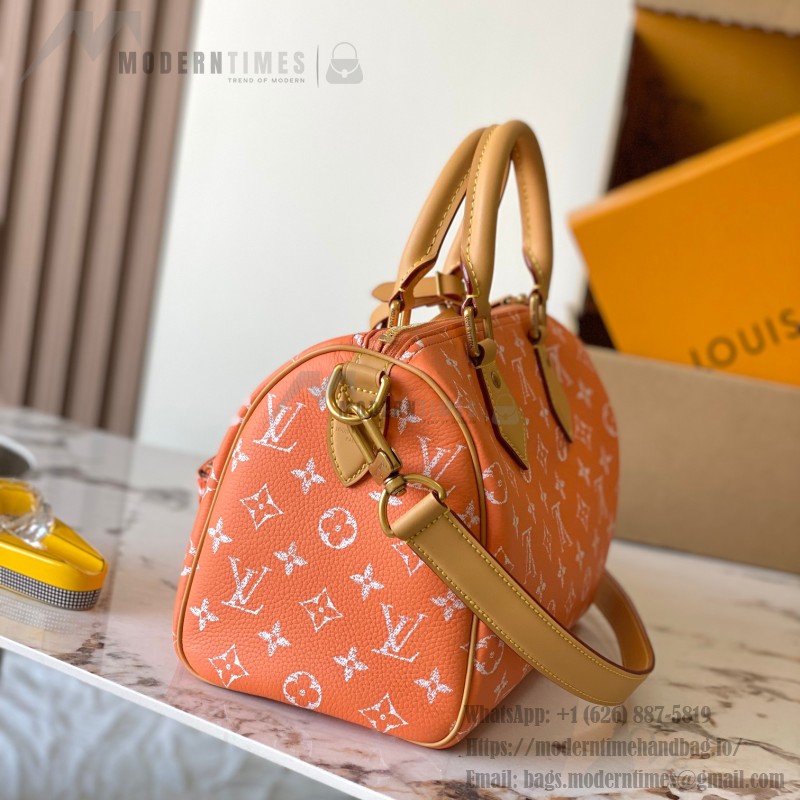 Louis Vuitton Speedy P9 Bandouliere 25 Handbag M13912 Tangerine Orange with A-grade Full Steel Hardware (9.84 x 5.91 x 5.91 inches)