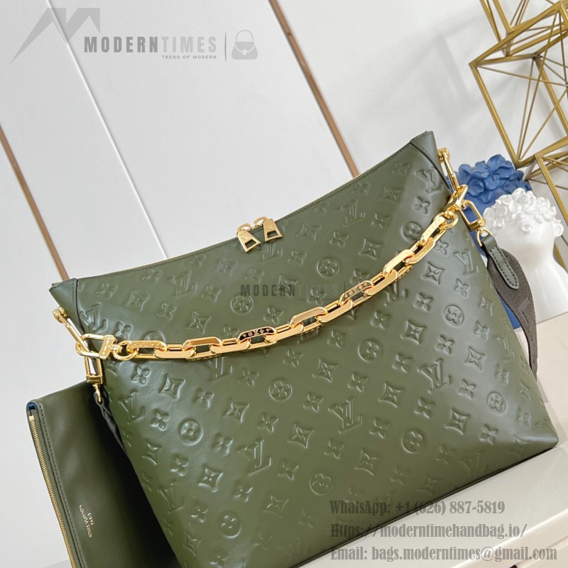 Louis Vuitton Coussin Hobo MM M15228 Green with Monogram Embossing and Chunky Chain Handle (14.96 x 12.99 x 3.94 inches)