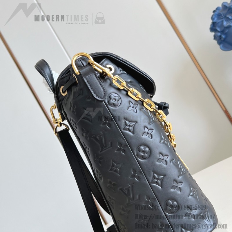 LV Coussin Backpack Medium Black replica with monogram embossed leather