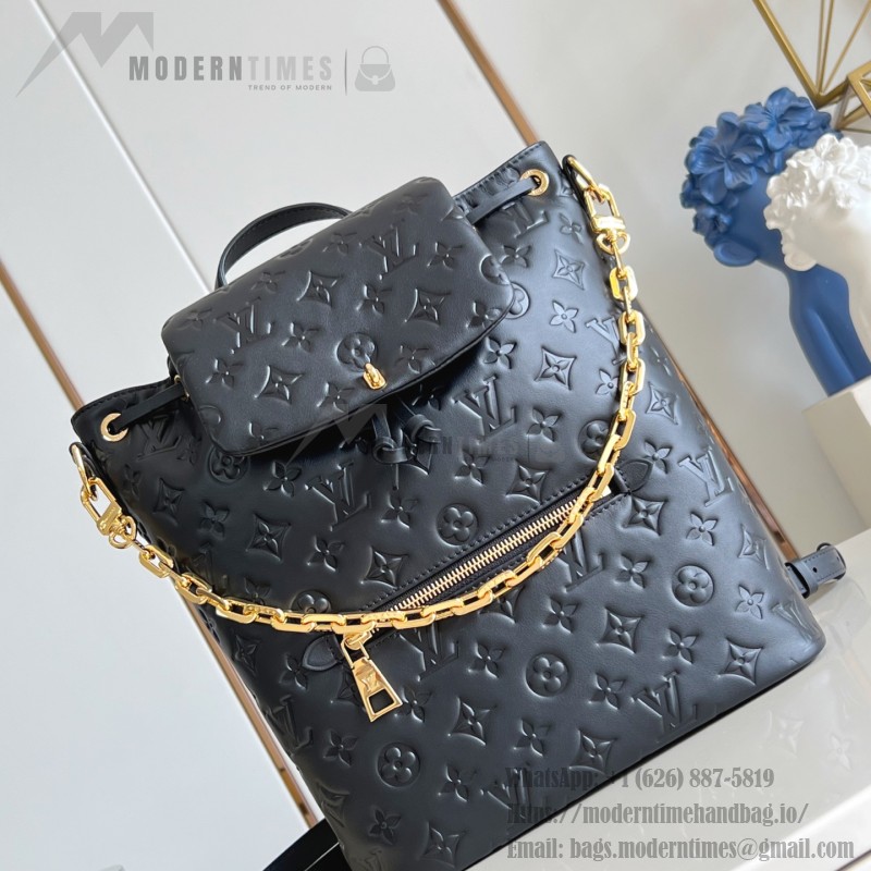 LV Coussin Backpack Medium Black replica with monogram embossed leather