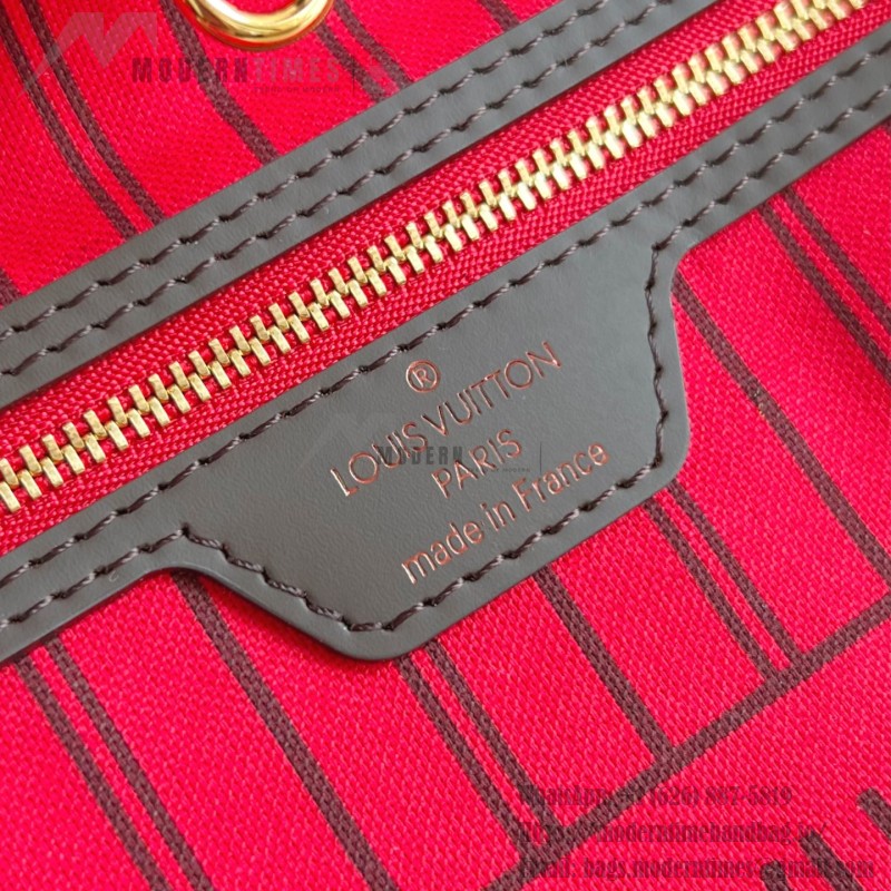 Louis Vuitton Neverfull MM Tote Bag in Damier Azur Canvas with Leather Trim and Detachable Pouch