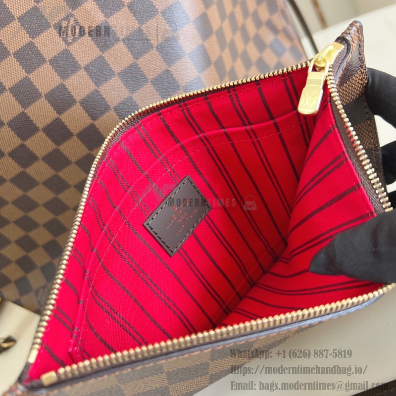 Louis Vuitton Neverfull MM Tote Bag in Damier Azur Canvas with Leather Trim and Detachable Pouch