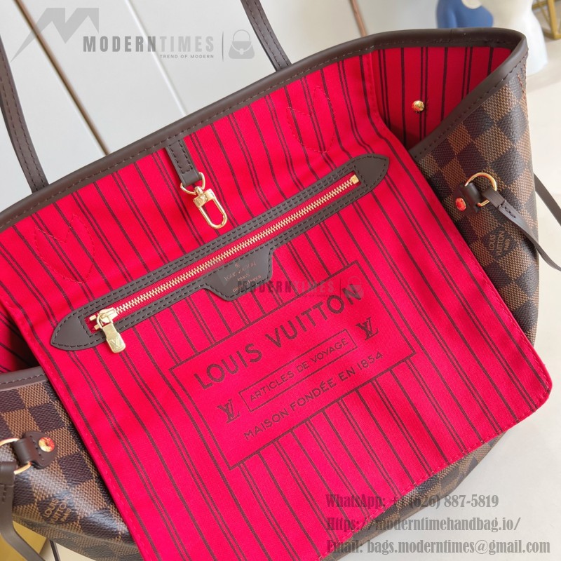 Louis Vuitton Neverfull MM Tote Bag in Damier Azur Canvas with Leather Trim and Detachable Pouch
