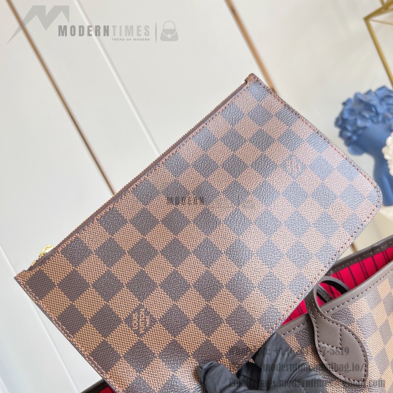 Louis Vuitton Neverfull MM Tote Bag in Damier Azur Canvas with Leather Trim and Detachable Pouch