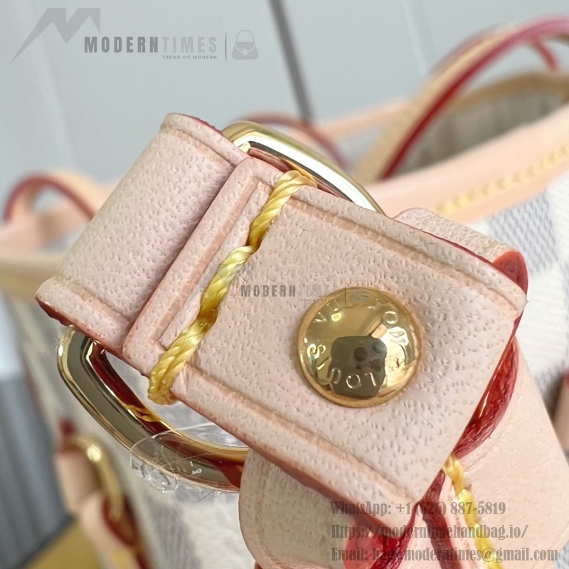 Louis Vuitton Neverfull MM Tote Bag in Damier Azur Canvas with Leather Trim and Detachable Pouch