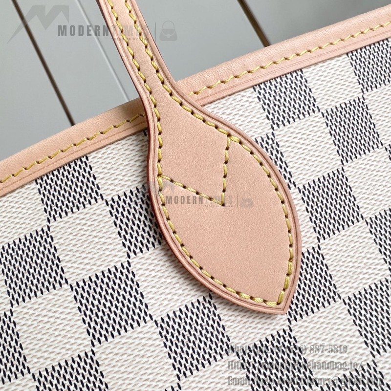 Louis Vuitton Neverfull MM Tote Bag in Damier Azur Canvas with Leather Trim and Detachable Pouch
