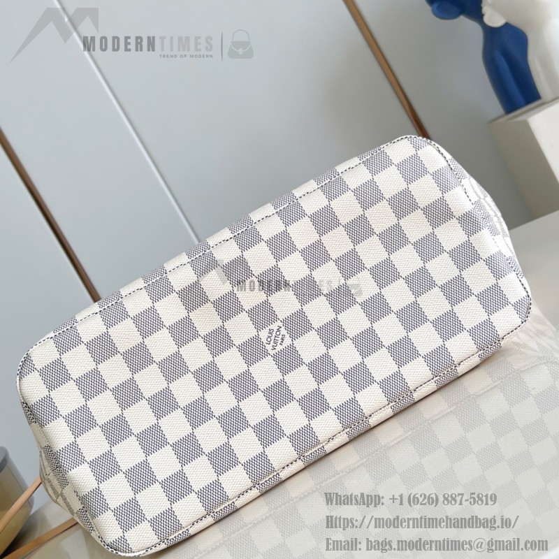 Louis Vuitton Neverfull MM Tote Bag in Damier Azur Canvas with Leather Trim and Detachable Pouch