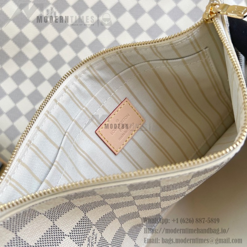 Louis Vuitton Neverfull MM Tote Bag in Damier Azur Canvas with Leather Trim and Detachable Pouch