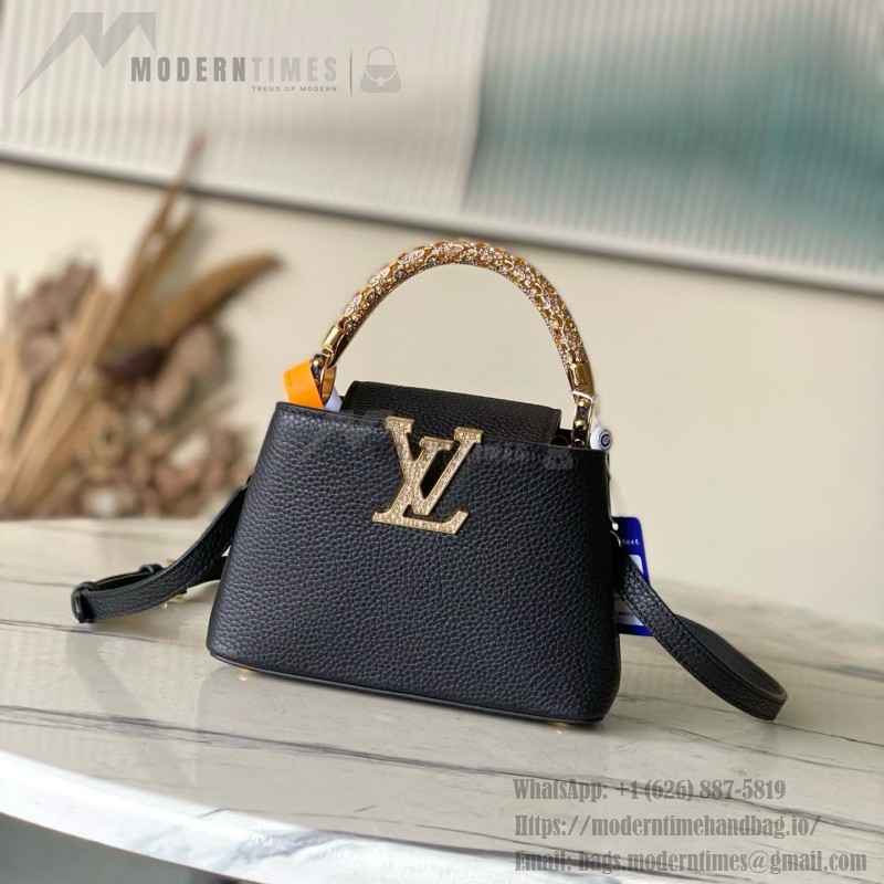Louis Vuitton Capucines Mini Handbag with rhinestone LV letters and Flower Crown handle