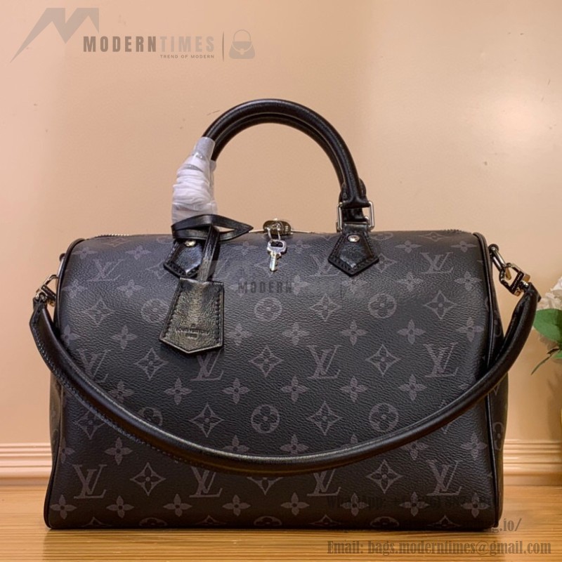Louis Vuitton Speedy Soft 30 Handbag M15102 in Monogram Eclipse canvas with chain straps and leather key pouch