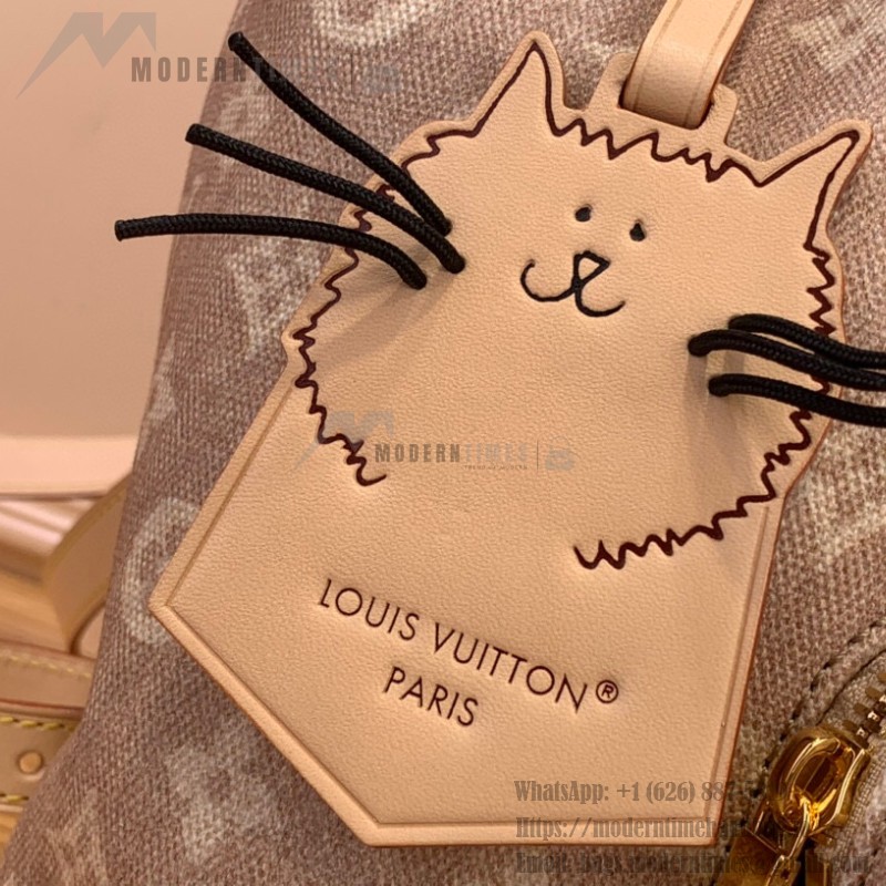 Louis Vuitton Montsouris Small Backpack M15135 featuring Meowgram pattern and detachable cat-shaped key pouch