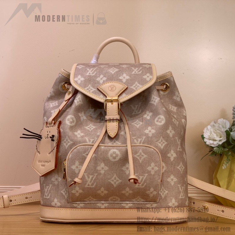 Louis Vuitton Montsouris Small Backpack M15135 featuring Meowgram pattern and detachable cat-shaped key pouch
