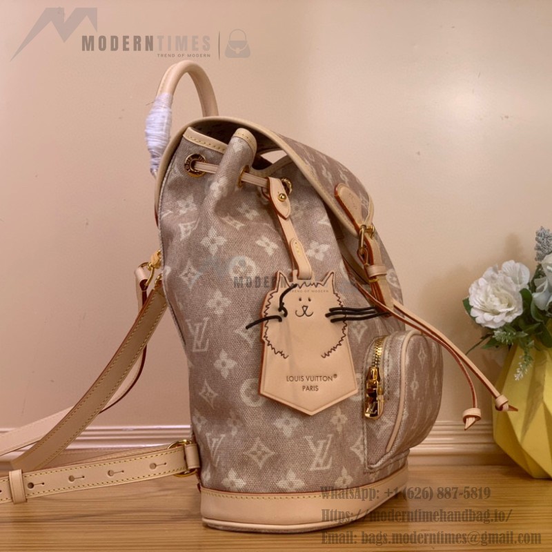 Louis Vuitton Montsouris Small Backpack M15135 featuring Meowgram pattern and detachable cat-shaped key pouch