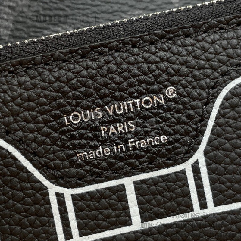 Louis Vuitton Neverfull Bandoulière Inside Out BB M15210 featuring Monogram Eclipse and grain leather with silver hardware
