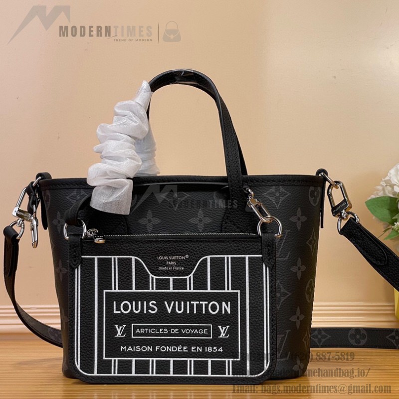 Louis Vuitton Neverfull Bandoulière Inside Out BB M15210 featuring Monogram Eclipse and grain leather with silver hardware