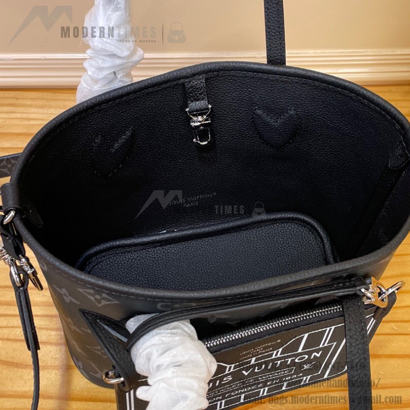 Louis Vuitton Neverfull Bandoulière Inside Out BB M15210 featuring Monogram Eclipse and grain leather with silver hardware