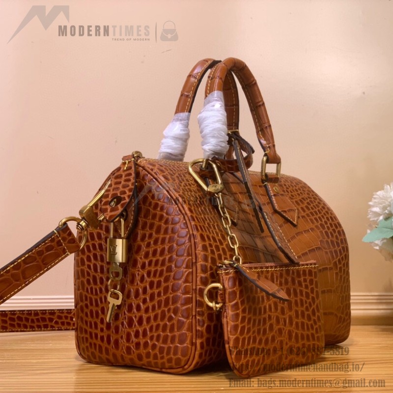 Louis Vuitton Speedy P9 Bandoulière 25 M24425 - Brown Crocodile-Embossed Leather Handbag with Monogram