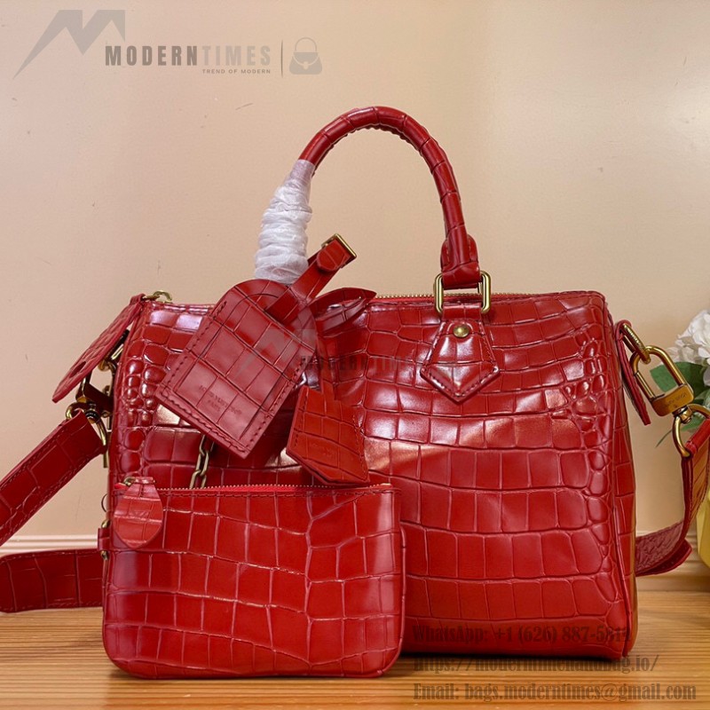 Louis Vuitton Speedy P9 Bandoulière 25 M24425 - Brown Crocodile-Embossed Leather Handbag with Monogram