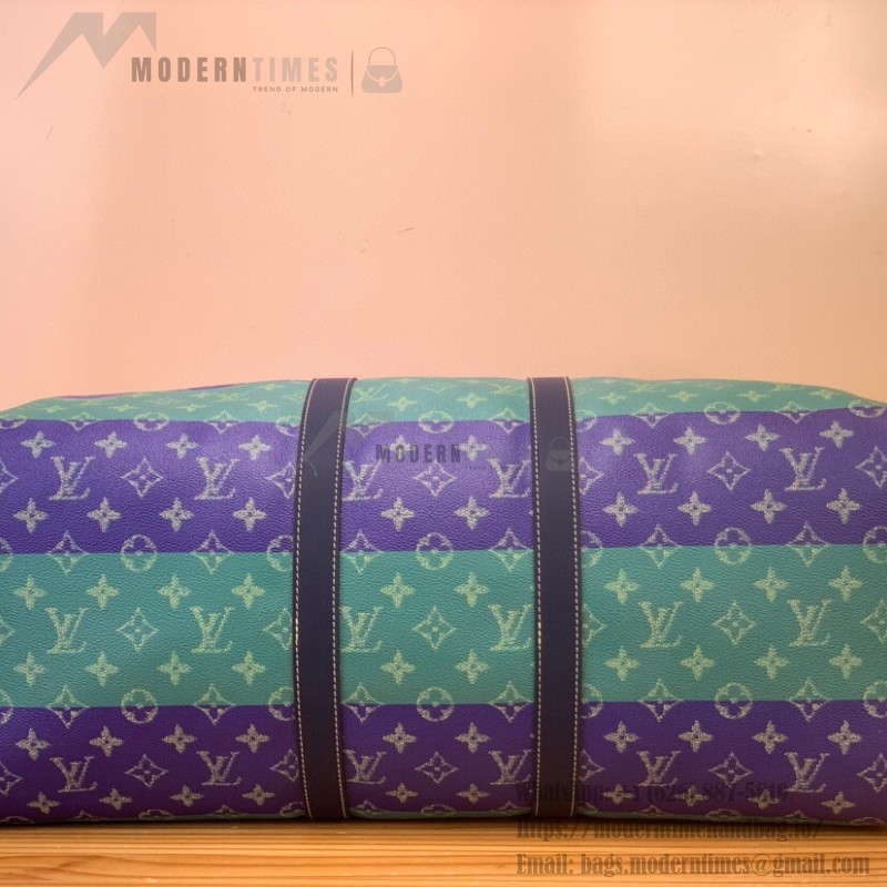 Louis Vuitton Keepall Bandoulière 50 M25900 - Blue-Green Floral Monogram HR Canvas with Rugby Stripes