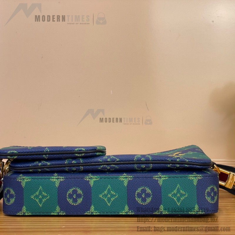 Louis Vuitton Trio Messenger Bag M26026 - Blue-Green Monogram Heritage Canvas with Striped Shoulder Strap