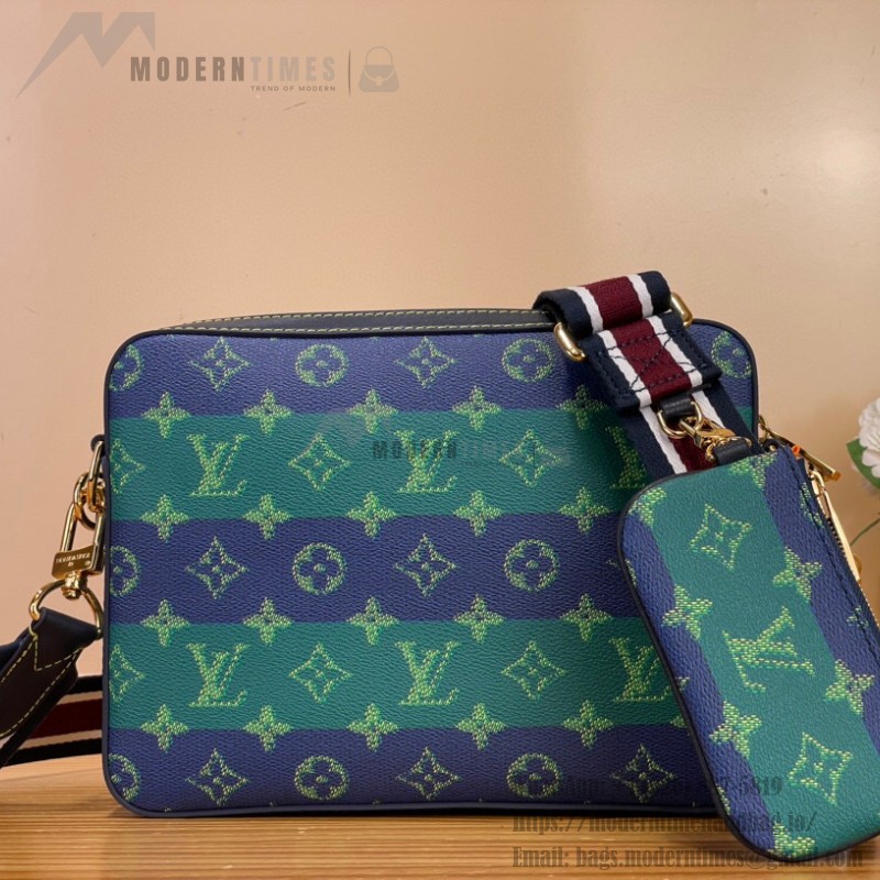 Louis Vuitton Trio Messenger Bag M26026 - Blue-Green Monogram Heritage Canvas with Striped Shoulder Strap