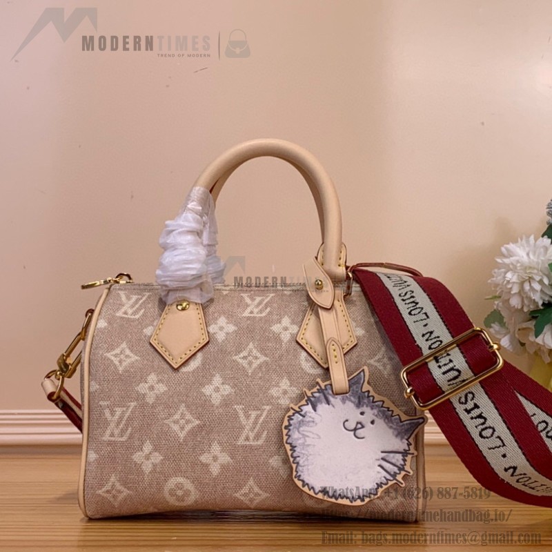 Louis Vuitton Speedy 20 Bandoulière Handbag with Cat Charm in Meowgram Canvas