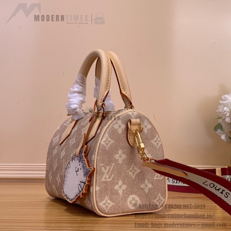 Louis Vuitton Speedy 20 Bandoulière Handbag with Cat Charm in Meowgram Canvas