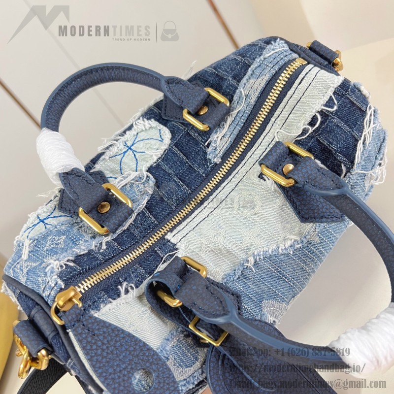 Louis Vuitton Speedy 25 Bandoulière Denim Handbag with Monogram and Damier Patterns