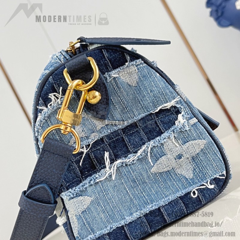 Louis Vuitton Speedy 25 Bandoulière Denim Handbag with Monogram and Damier Patterns