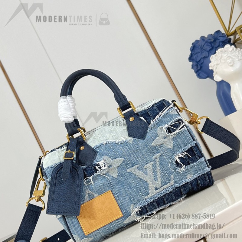 Louis Vuitton Speedy 25 Bandoulière Denim Handbag with Monogram and Damier Patterns