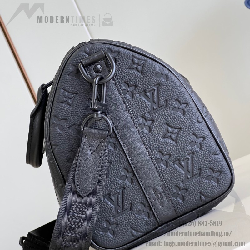 Louis Vuitton Keepall 35 Monogram Shadow Leather Travel Bag with Matte Metal Hardware