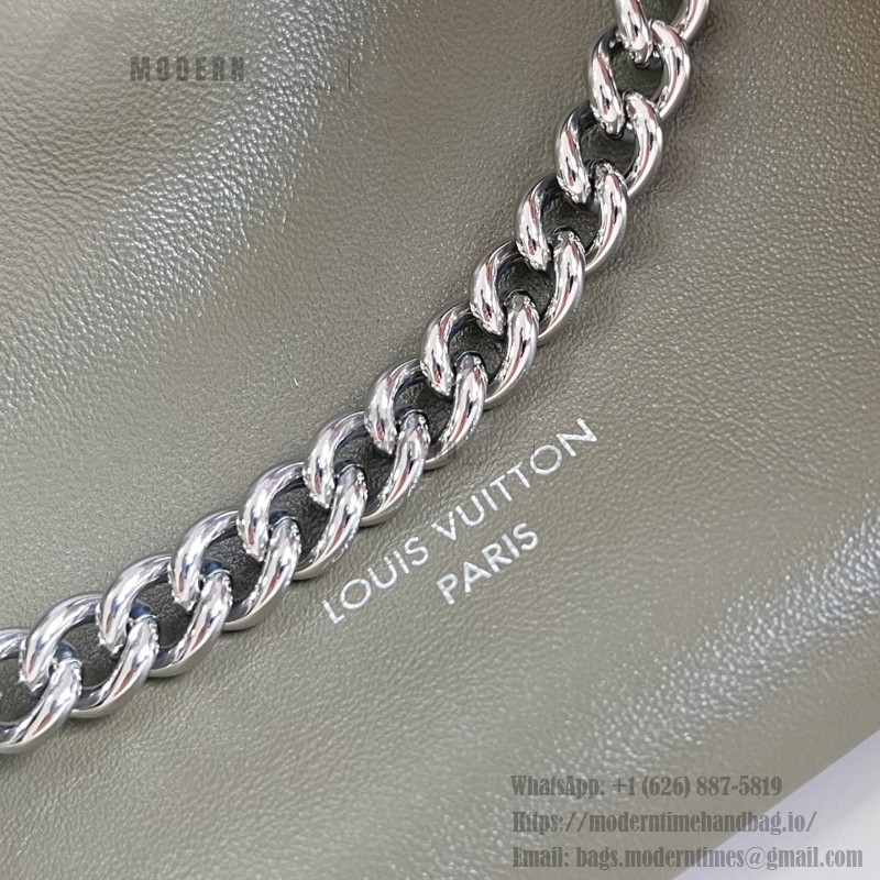 Louis Vuitton CarryAll Cargo Vibe Small Handbag in Green Lambskin Leather with Removable Chain and Monogram Logo