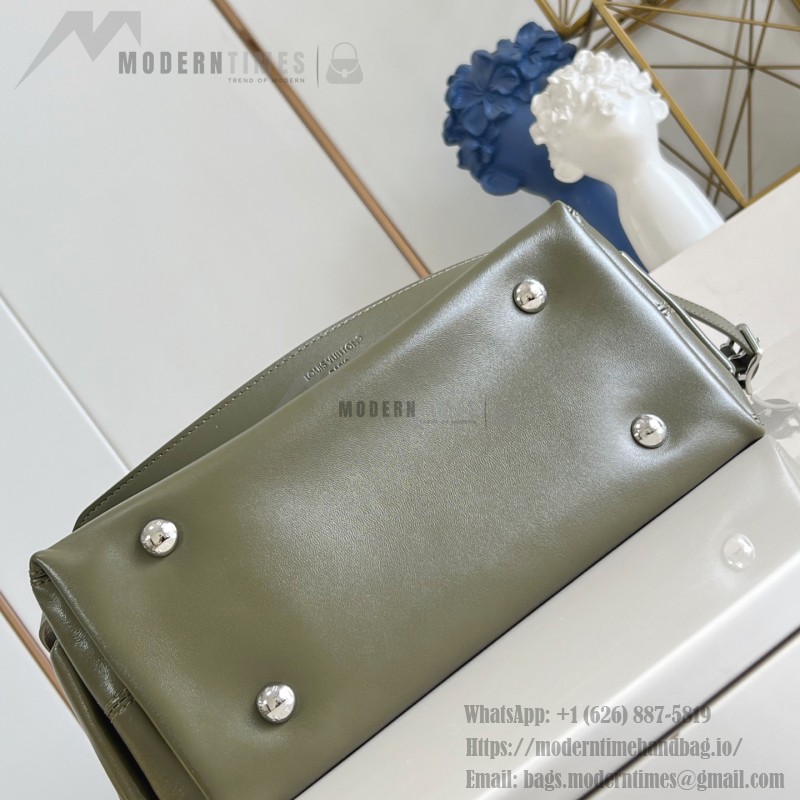 Louis Vuitton CarryAll Cargo Vibe Small Handbag in Green Lambskin Leather with Removable Chain and Monogram Logo