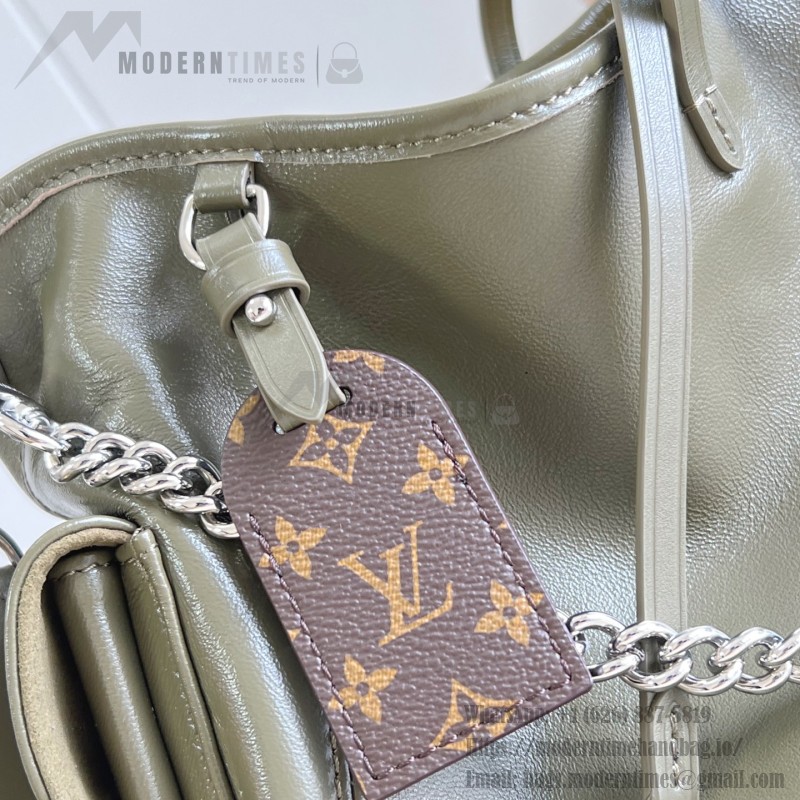 Louis Vuitton CarryAll Cargo Vibe Small Handbag in Green Lambskin Leather with Removable Chain and Monogram Logo
