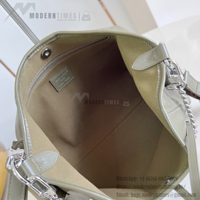 Louis Vuitton CarryAll Cargo Vibe Small Handbag in Green Lambskin Leather with Removable Chain and Monogram Logo