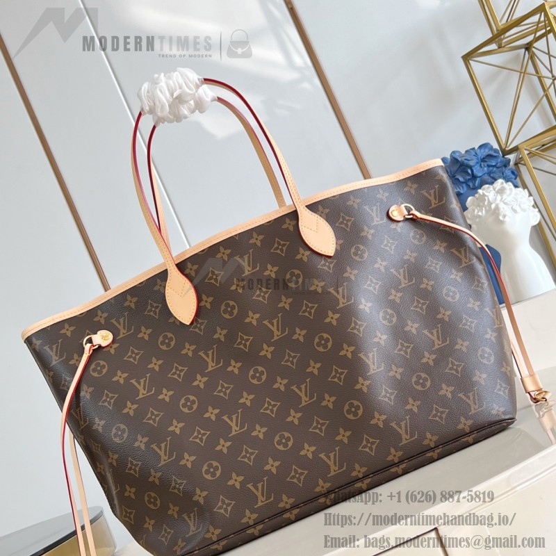 Louis Vuitton Neverfull Large Tote Bag in Monogram Canvas with Leather Trim and Detachable Pouch
