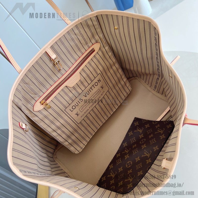 Louis Vuitton Neverfull Large Tote Bag in Monogram Canvas with Leather Trim and Detachable Pouch