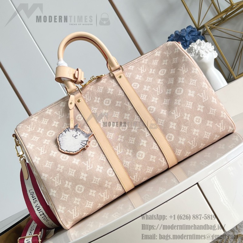 Louis Vuitton M25787 Keepall Bandoulière 45 Travel Bag with Meowgram Canvas and Cat-Shaped Logo