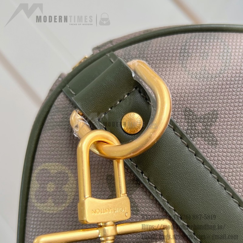 Louis Vuitton Keepall Bandoulière 50 Travel Bag with camouflage Monogram Surplus and distressed metal hardware