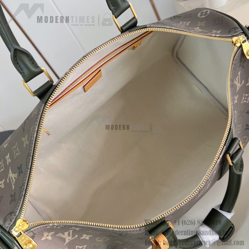 Louis Vuitton Keepall Bandoulière 50 Travel Bag with camouflage Monogram Surplus and distressed metal hardware