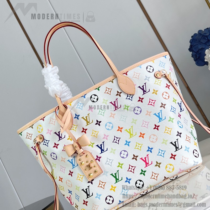 Louis Vuitton Neverfull MM x Takashi Murakami Edition with vibrant hues and cowhide leather accents