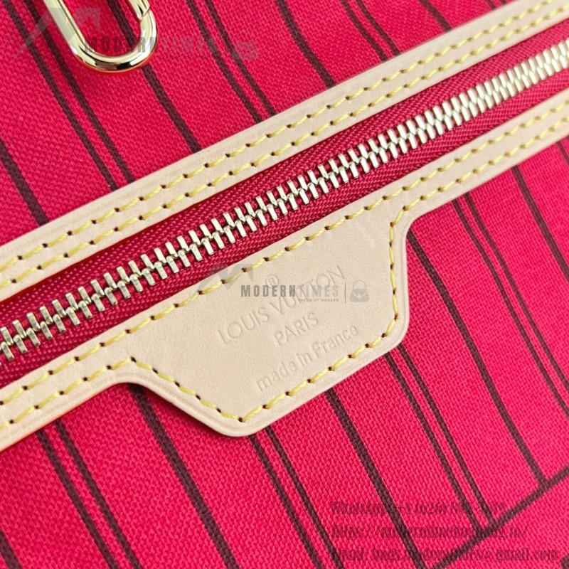 Louis Vuitton Neverfull GM in Damier Ebene with cowhide leather trims and adjustable side straps