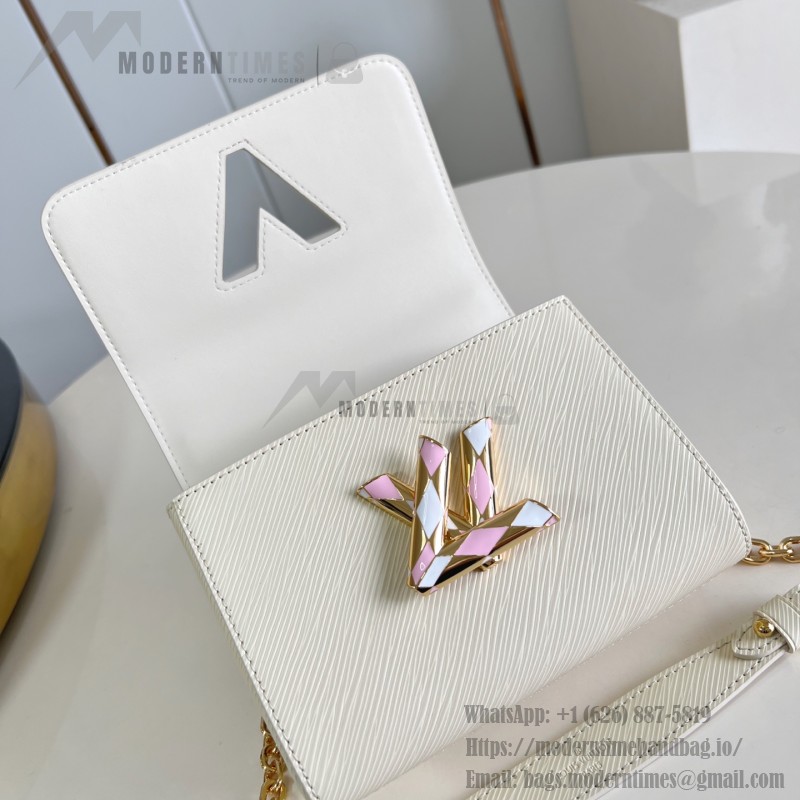 Louis Vuitton Twist Mini Handbag in White Epi Leather with Enamel Twist Lock